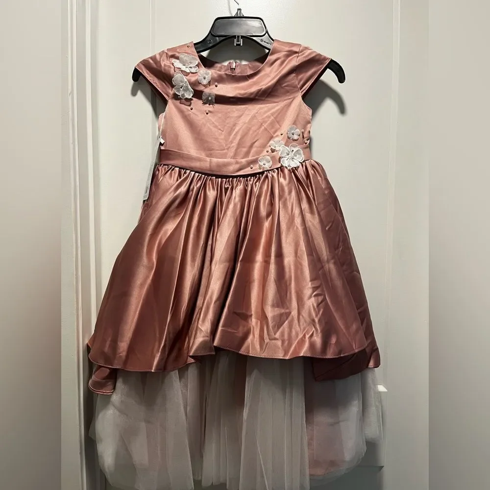 Azazie Girl's Flower Girl Dress Matte Satin Party Haru Ball Gown Size8 Rose Pink